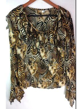 Kaelyn Max M Workwear Black Brown Animal Print Top
